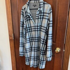 Women's Cozy Flannel Blue Plaid Dress